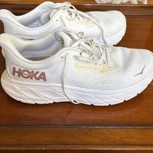 Hoka Cream and White Athletic Shoes
